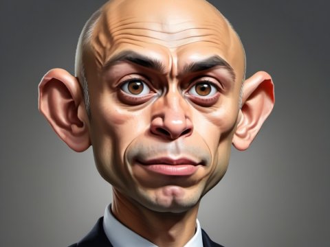 Caricature Portrait of a Bald Man in Suit