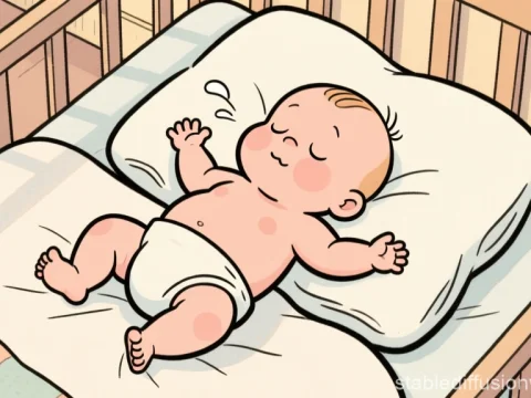 Cartoon Baby Sleeping Peacefully in Nursery Crib