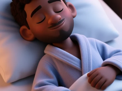 Cartoon Black Man Sleeping Peacefully in Bed