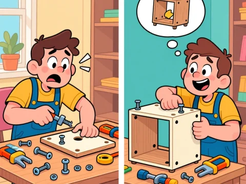 Cartoon Boy Fixing Furniture with Tools