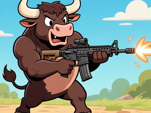 Cartoon Bull Firing AR-15 Rifle