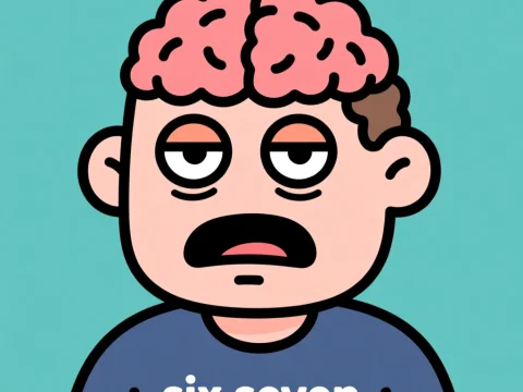 Cartoon Character with Exposed Brain and Tired Expression