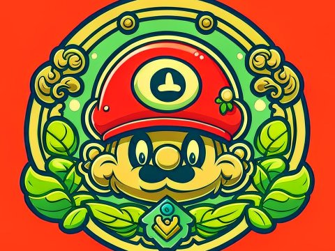 Cartoon Character with Red Cap and Green Leaves Emblem