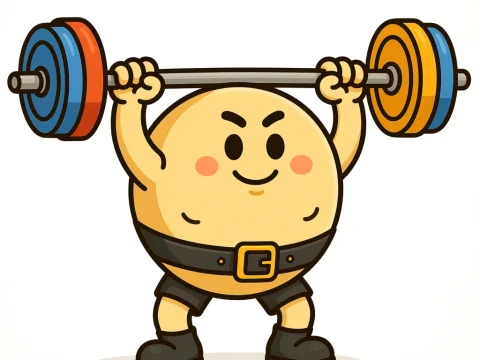 Cartoon Circle Character Deadlifting Heavy Barbell