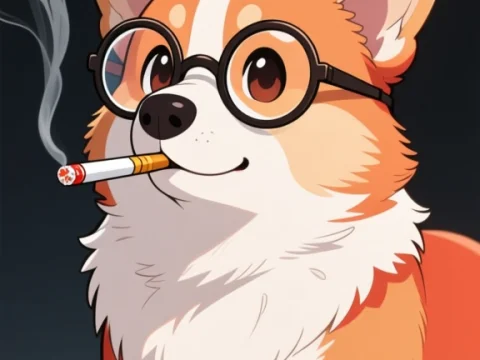 Cartoon Corgi Wearing Glasses Smoking a Cigarette