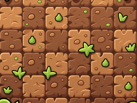 Cartoon Dirt Wall Texture with Green Foliage