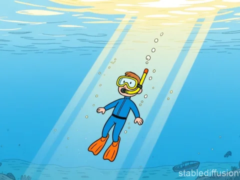 Cartoon Diver Exploring Underwater