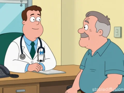 Cartoon Doctor Consulting with Patient in Office