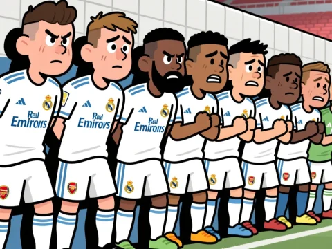 Cartoon Footballers Forming Defensive Wall