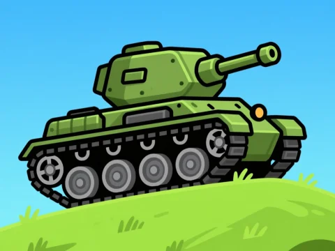 Cartoon Green Tank on a Hill