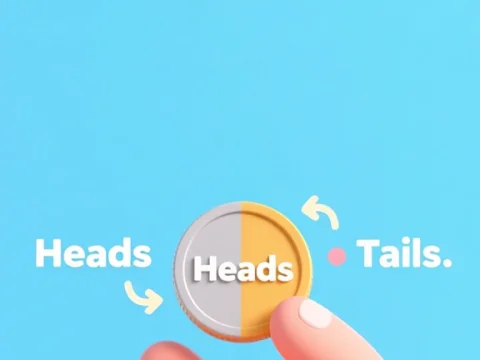 Cartoon Hand Flipping a Coin Showing Heads and Tails