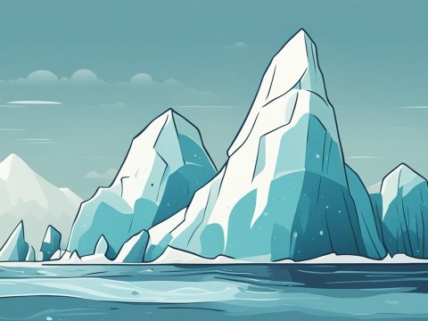 Cartoon Illustration of a Large Iceberg in Calm Waters