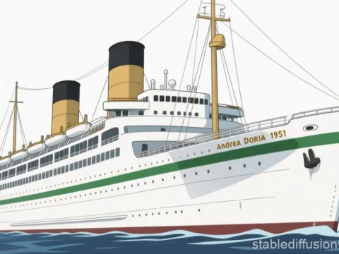 Cartoon Illustration of Andrea Doria Liner 1951