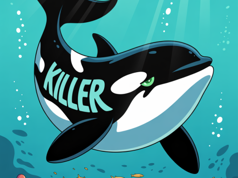 Cartoon Killer Whale Swimming Underwater