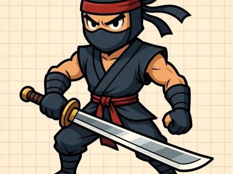 Cartoon Ninja Warrior with Sword
