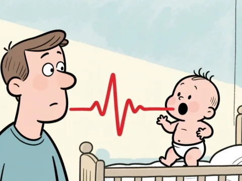 Cartoon of Heartbeats Connecting Father and Baby