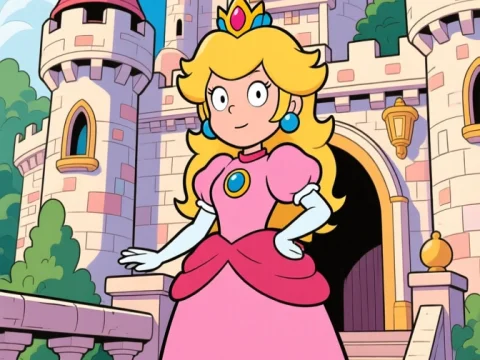 Cartoon Princess in Front of Castle