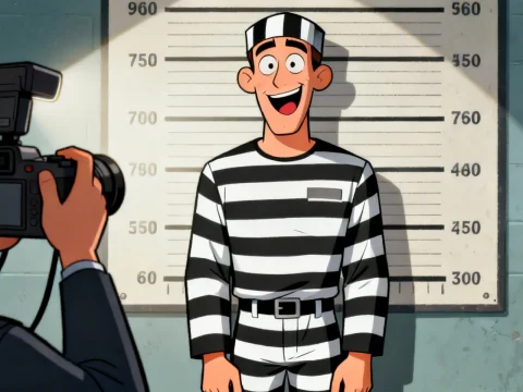 Cartoon Prisoner Mugshot with Photographer