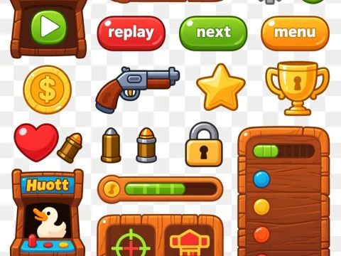 Cartoon Style Duck Hunt Arcade Game UI Elements