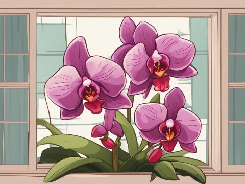 Cartoon Style Pink Orchids by Window