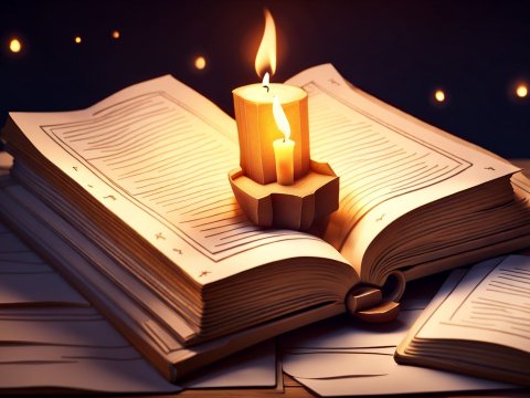 Cartoon Stylized Open Book with Candlelight