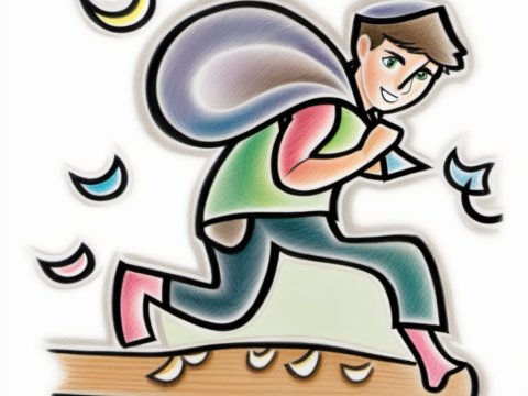 Cartoon Thief Running with Loot Bag