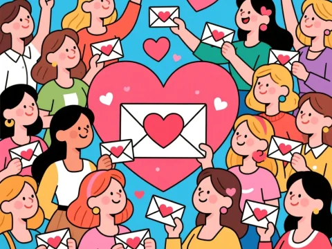 Cartoon Women Sharing Love Letters with Hearts