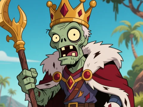 Cartoon Zombie King with Crown and Scepter
