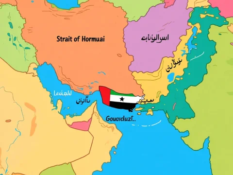 Cartoonized Map of the Strait of Hormuz Region