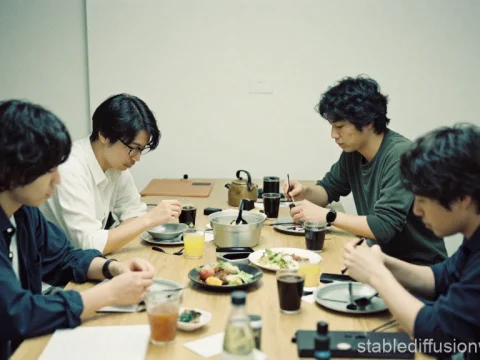 Casual Japanese Staff Lunch Gathering