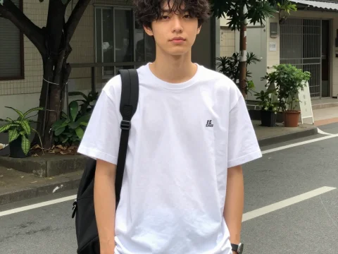 Casual Young Man Wearing White T-Shirt Outdoors