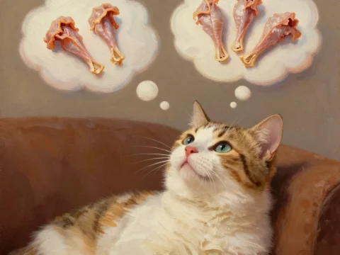 Cat Dreaming of Chicken Drumsticks