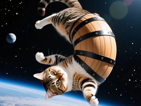 Cat Performing Barrel Roll in Space