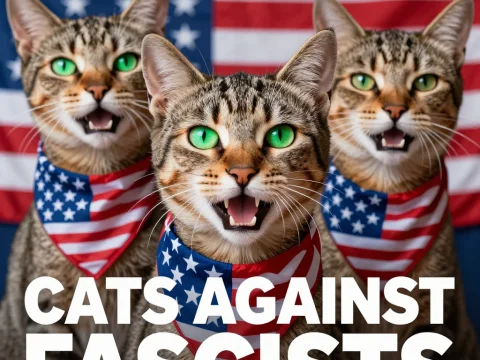 Cats Against Fascists with American Flags