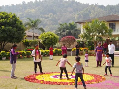 Celebration of Phool Dei Festival with Flower Rangoli and Family
