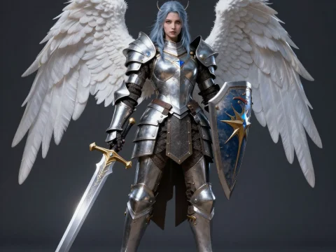 Celestial Paladin with Wings in Shining Armor