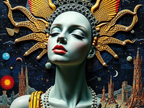 Celestial Queen with Ornate Cosmic Crown