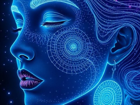 Celestial Woman with Glowing Cosmic Patterns