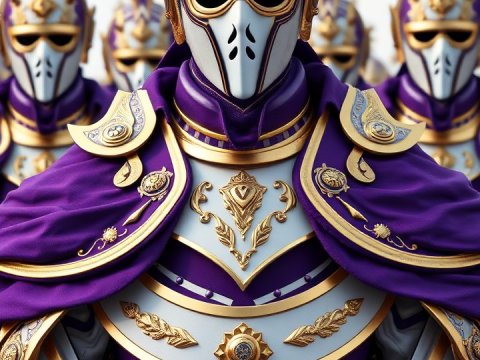 Ceremonial Guards in Ornate Purple and Gold Armor