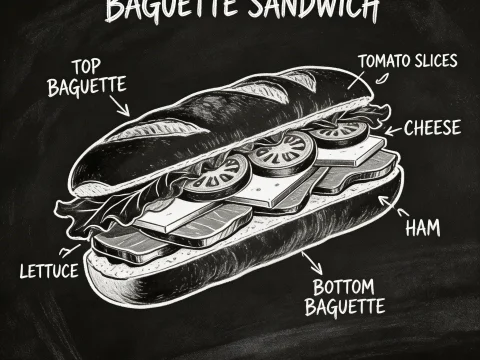Chalkboard Style Baguette Sandwich Diagram