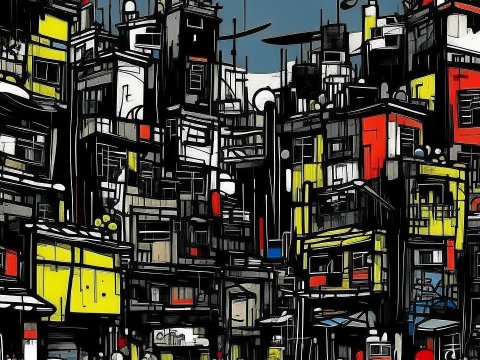 Chaotic Punk Style Cityscape Illustration