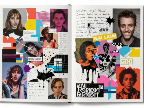 Chaotic Zine Collage with Portraits and Abstract Elements