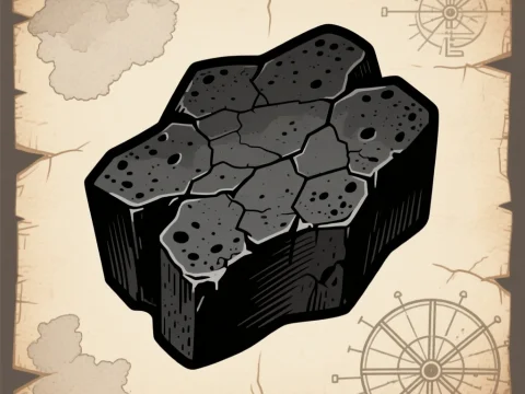 Charcoal Sketch of a Cracked Coal Chunk on Aged Map