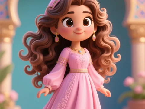 Charming 3D Animated Princess in Pink Dress