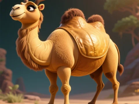 Charming 3D Render of a Golden Camel with Saddle
