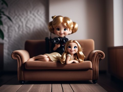 Charming Cartoon Girls Relaxing on a Sofa