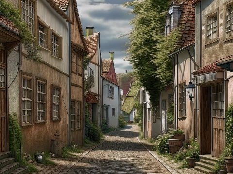 Charming Cobblestone Street in a Quaint Village