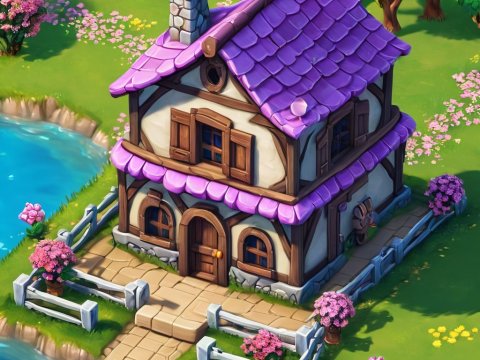 Charming Cottage with Purple Roof by the Water