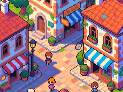 Charming Georgian Street in Pixel Art Style