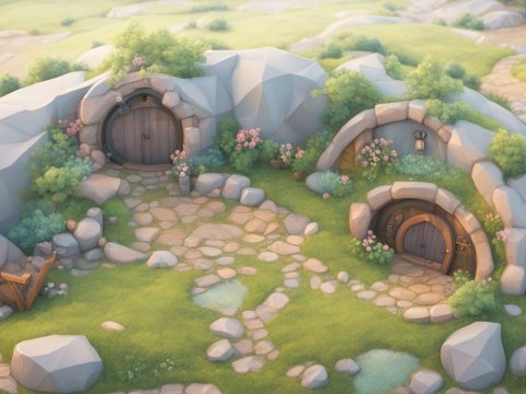 Charming Hobbit Hole Exterior in a Lush Countryside